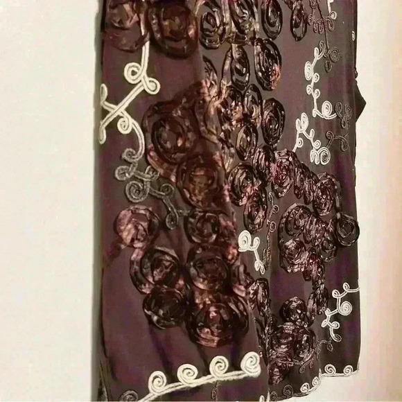 Once Again Tunic Blouse Brown Tan and Cream Ribbon Soutache Braid L Polyester - Picture 5 of 7